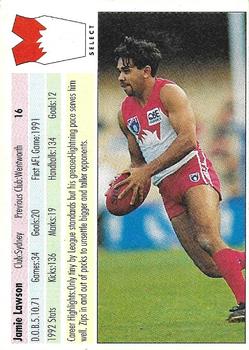 1993 Select AFL #16 Jamie Lawson Back